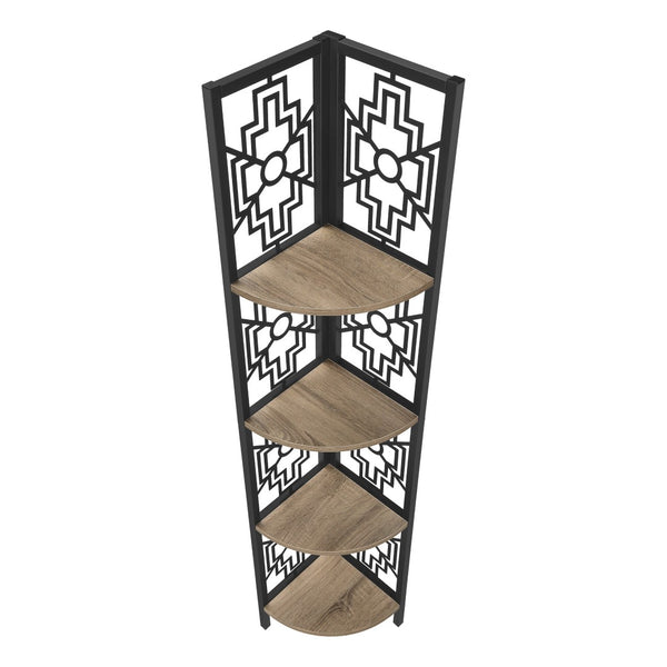HomeRoots Taupe Metal Four-Tier Corner Bookcase – Stylish Space-Saving Storage for Modern Home Decor & Organization 376534