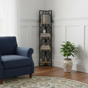 HomeRoots Taupe Metal Four-Tier Corner Bookcase – Stylish Space-Saving Storage for Modern Home Decor & Organization 376534