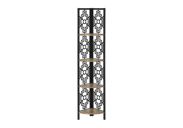HomeRoots Taupe Metal Four-Tier Corner Bookcase – Stylish Space-Saving Storage for Modern Home Decor & Organization 376534