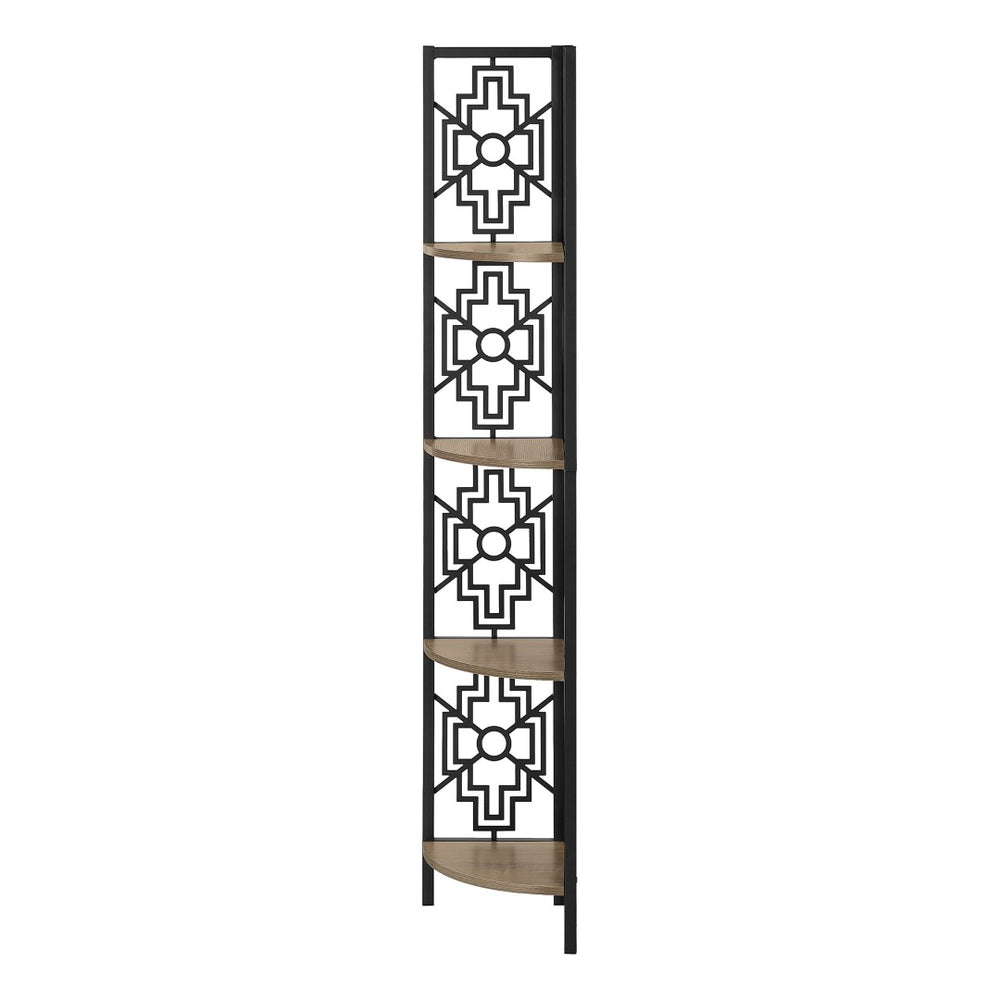 HomeRoots Taupe Metal Four-Tier Corner Bookcase – Stylish Space-Saving Storage for Modern Home Decor & Organization 376534
