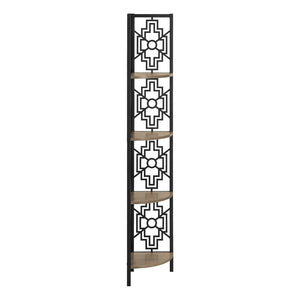 HomeRoots Taupe Metal Four-Tier Corner Bookcase – Stylish Space-Saving Storage for Modern Home Decor & Organization 376534