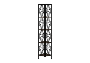 HomeRoots Espresso Metal Corner Bookcase - Stylish Four-Tier Storage Solution for Modern Living Spaces & Offices 376535