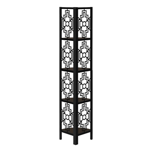 HomeRoots Espresso Metal Corner Bookcase - Stylish Four-Tier Storage Solution for Modern Living Spaces & Offices 376535