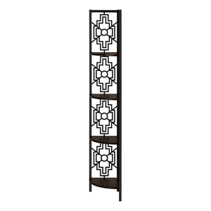 HomeRoots Espresso Metal Corner Bookcase - Stylish Four-Tier Storage Solution for Modern Living Spaces & Offices 376535