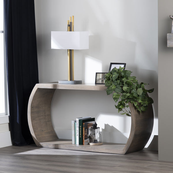Crestview Collection Open Ring Sculptural Console Table - Hand-rubbed Gray Mindi Wood Design, Artful Negative Space Elegance Brown Solid Wood Cvfnr4275