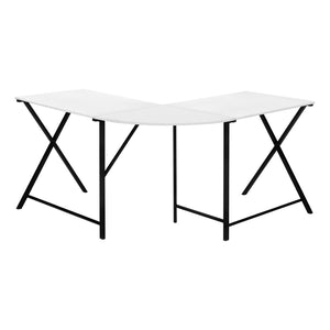 HomeRoots 55" Modern L-Shaped Computer Desk with Durable White Wood Top & Black Metal Base for Home Office 376540