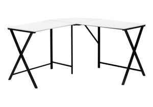 HomeRoots 55" Modern L-Shaped Computer Desk with Durable White Wood Top & Black Metal Base for Home Office 376540