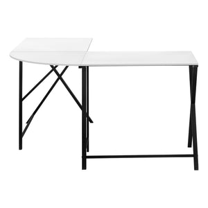 HomeRoots 55" Modern L-Shaped Computer Desk with Durable White Wood Top & Black Metal Base for Home Office 376540