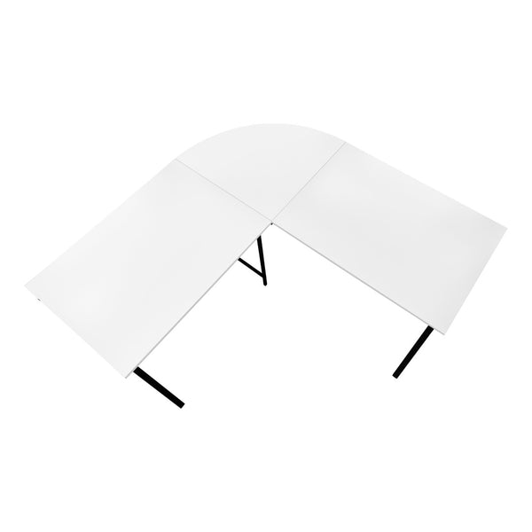 HomeRoots 55" Modern L-Shaped Computer Desk with Durable White Wood Top & Black Metal Base for Home Office 376540