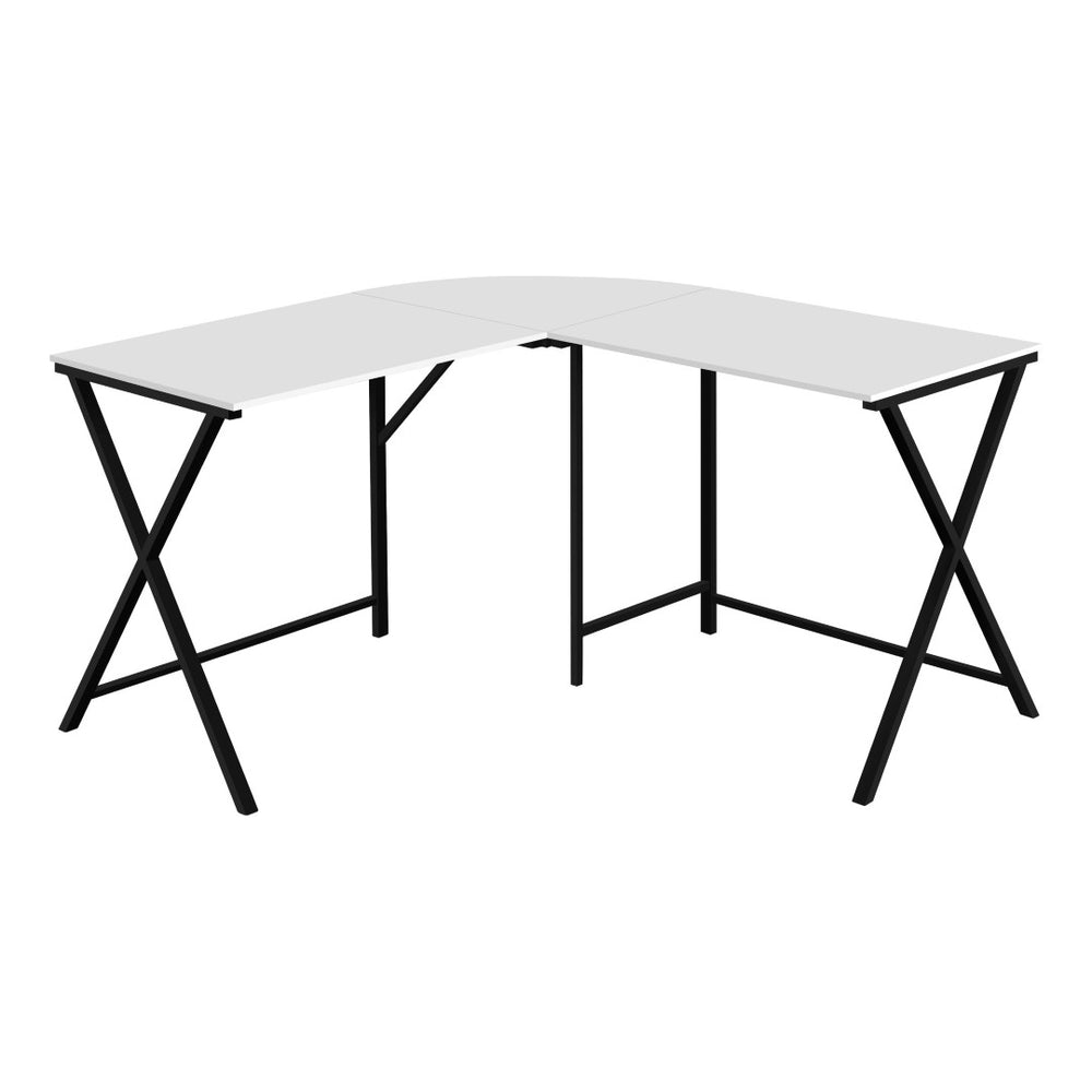 HomeRoots 55" Modern L-Shaped Computer Desk with Durable White Wood Top & Black Metal Base for Home Office 376540