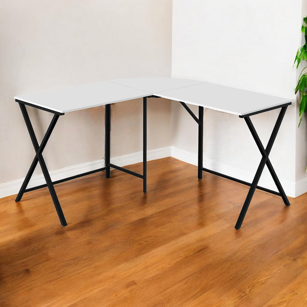 Homeroots 55" White And Black L Shape Computer Desk   376540