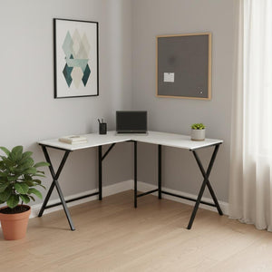HomeRoots 55" Modern L-Shaped Computer Desk with Durable White Wood Top & Black Metal Base for Home Office 376540