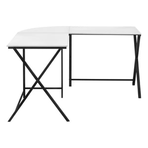HomeRoots 55" Modern L-Shaped Computer Desk with Durable White Wood Top & Black Metal Base for Home Office 376540