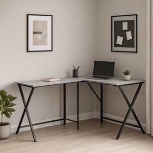 HomeRoots 55" Contemporary Gray and Black L-Shaped Computer Desk for Home Office - Modern, Sturdy, Spacious Workstation 376541