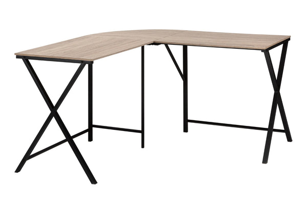 HomeRoots 55" Modern Taupe & Black L-Shaped Computer Desk for Home Office, Study, or Remote Work Setup 376542
