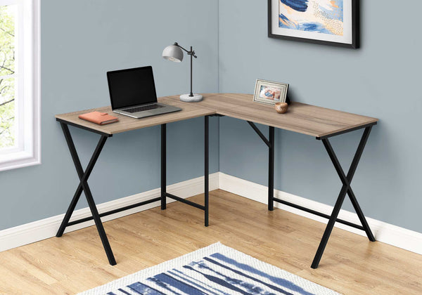 Homeroots 55" Taupe And Black L Shape Computer Desk   376542