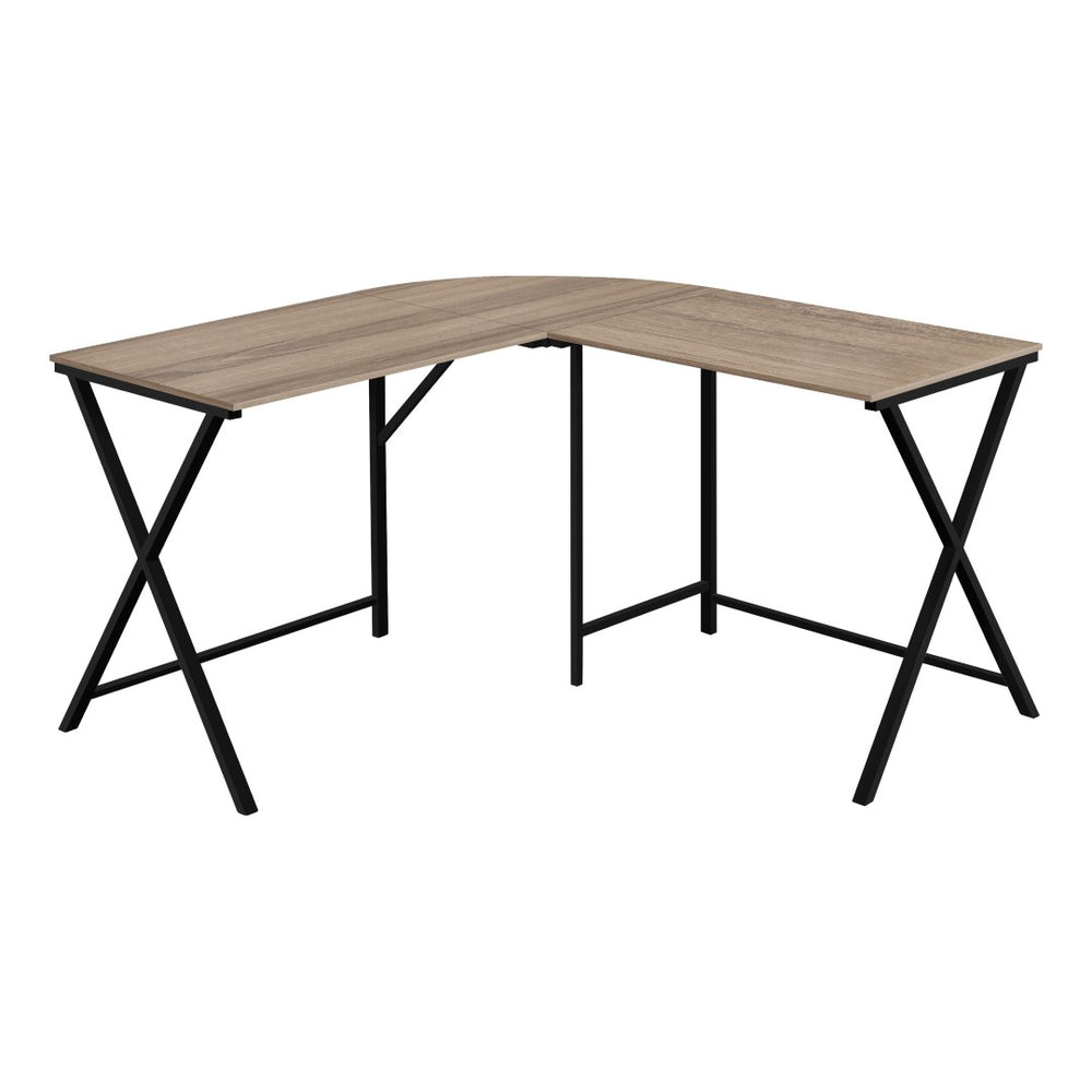 HomeRoots 55" Modern Taupe & Black L-Shaped Computer Desk for Home Office, Study, or Remote Work Setup 376542