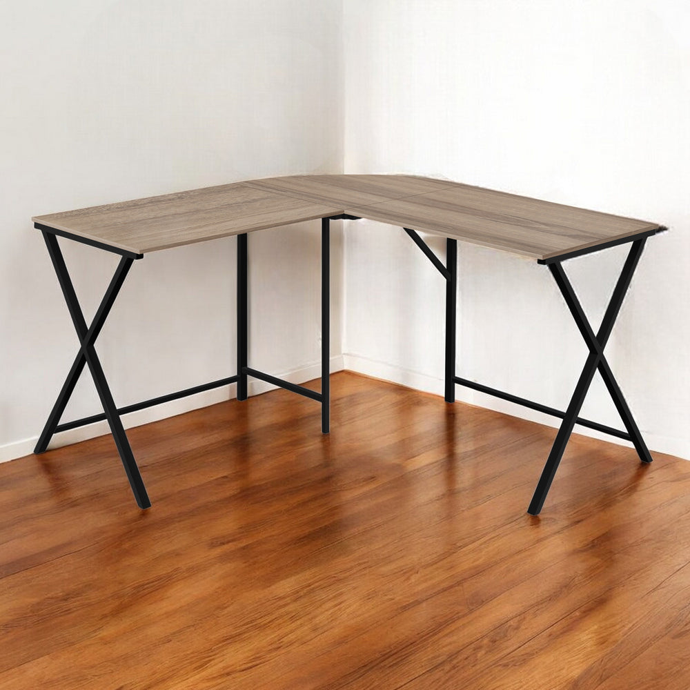 Homeroots 55" Taupe And Black L Shape Computer Desk   376542