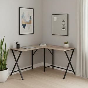HomeRoots 55" Modern Taupe & Black L-Shaped Computer Desk for Home Office, Study, or Remote Work Setup 376542