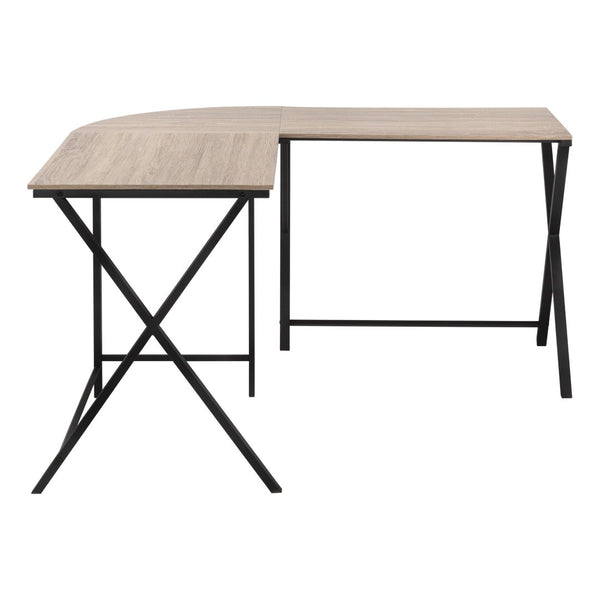 HomeRoots 55" Modern Taupe & Black L-Shaped Computer Desk for Home Office, Study, or Remote Work Setup 376542