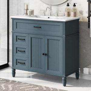 English Elm [video] 36 Inch Freestanding Bathroom Vanity Acacia Wood Legs Ceramic Sink Soft Close Blue Gray N759S340019C