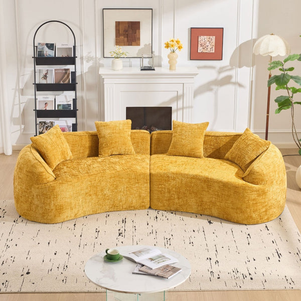 English Elm Yellow Curved Compressed Sofa - Nordic Design, Soft Upholstery, Versatile Comfort For Any Space W3612S00011-GIGA