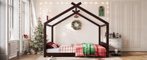English Elm Queen House Frame Floor Bed Solid Pine Montessori Low Profile Kids Bedroom Espresso W1580P387850