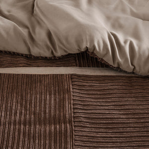 JLA Home Madison Park - 7 Micro Corduroy Comforter Set with Brushed Reverse, Taped Seams & Tailored Shams for Year-Round Cozy Style Brown MP10-8476