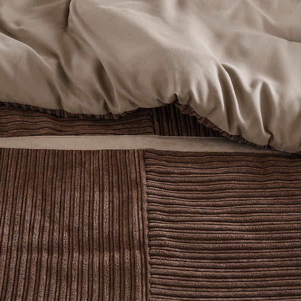 JLA Home Madison Park - 7 Micro Corduroy Comforter Set with Brushed Reverse, Taped Seams & Tailored Shams for Year-Round Cozy Style Brown MP10-8476
