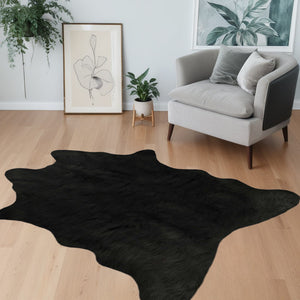 Homeroots 4' X 5' Black Faux Cowhide Washable Area Rug  Faux Cowhide 376624