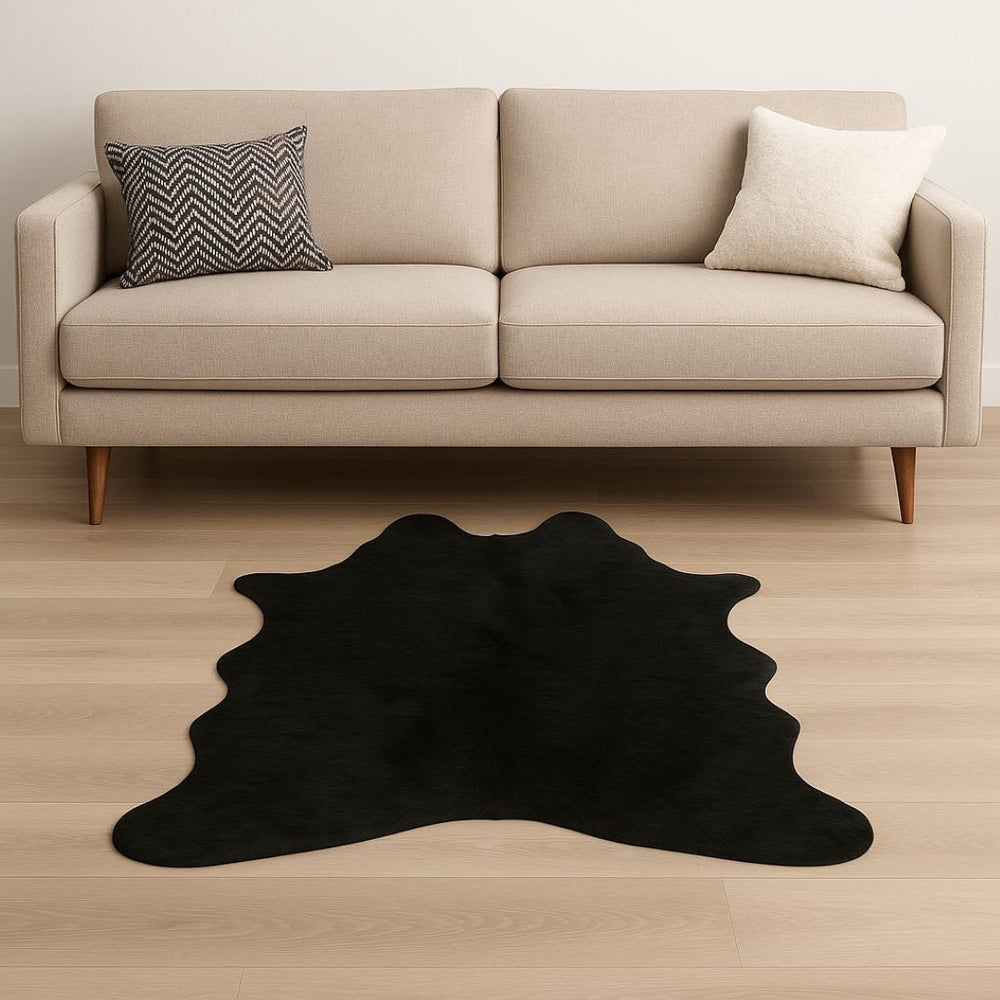 HomeRoots 4' X 5' Black Faux Cowhide Washable Area Rug - Soft, Stylish, Stain-Resistant Accent for Any Space 376624