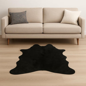 HomeRoots 4' X 5' Black Faux Cowhide Washable Area Rug - Soft, Stylish, Stain-Resistant Accent for Any Space 376624