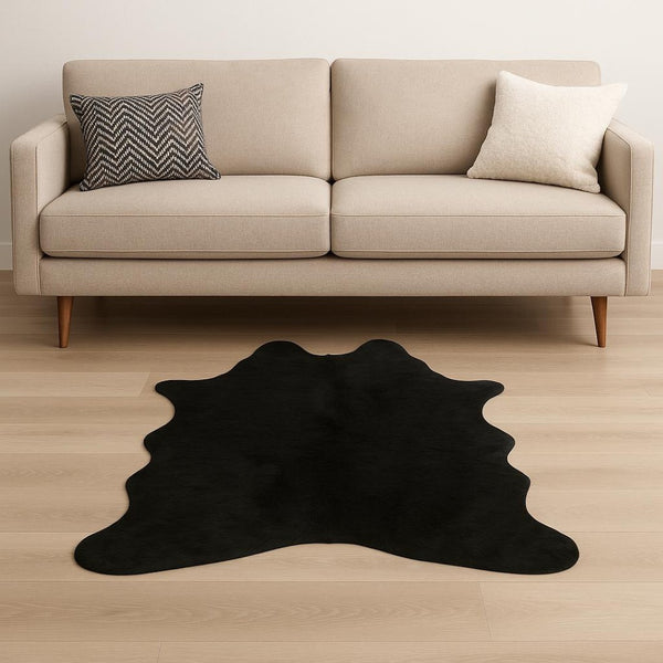 HomeRoots 4' X 5' Black Faux Cowhide Washable Area Rug - Soft, Stylish, Stain-Resistant Accent for Any Space 376624