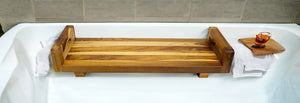 Homeroots 29"W Natural Teak Bath Tray And Seat With Handles  Teak 376659