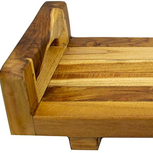 Homeroots 29"W Natural Teak Bath Tray And Seat With Handles  Teak 376659