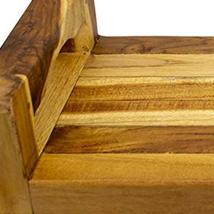 Homeroots 29"W Natural Teak Bath Tray And Seat With Handles  Teak 376659