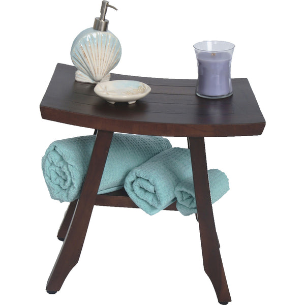 Homeroots Compact Curvilinear Teak Shower Outdoor Bench In Brown Finish  Wood 376661