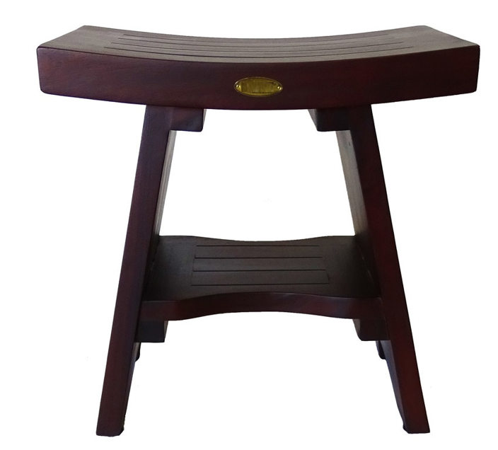 Homeroots Compact Curviliniear Teak Shower Outdoor Bench With Shelf In Brown Finish  Wood 376662