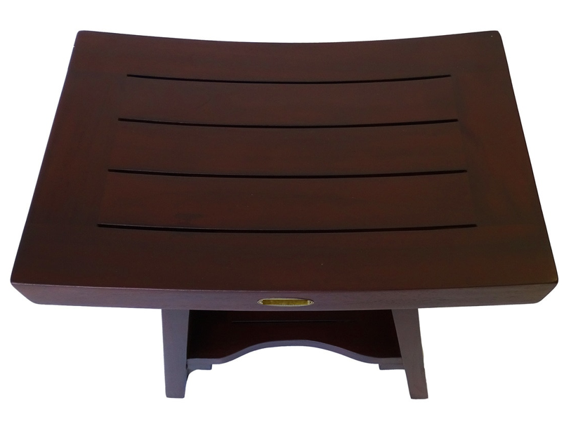 Homeroots Compact Curviliniear Teak Shower Outdoor Bench With Shelf In Brown Finish  Wood 376662