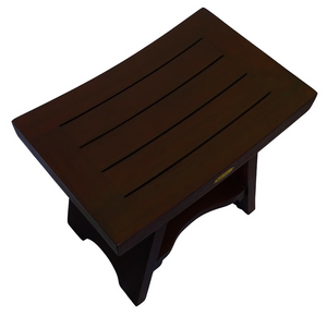 Homeroots Compact Curviliniear Teak Shower Outdoor Bench With Shelf In Brown Finish  Wood 376662