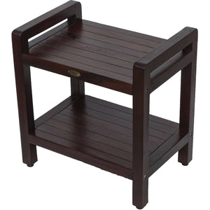 Homeroots Rectangular Teak Shower Bench With Handles In Brown Finish  Wood 376663