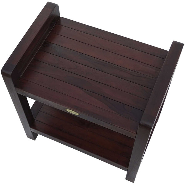 Homeroots Rectangular Teak Shower Bench With Handles In Brown Finish  Wood 376663
