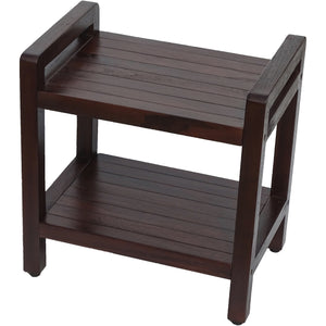Homeroots Rectangular Teak Shower Bench With Handles In Brown Finish  Wood 376663