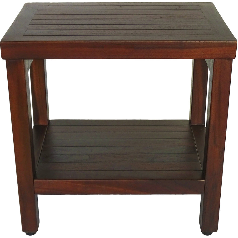 Homeroots Compact Rectangular Teak Shower Or Outdoor Bench With Shelf In Brown Finish  Wood 376666
