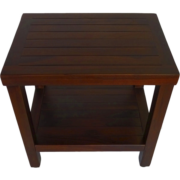 Homeroots Compact Rectangular Teak Shower Or Outdoor Bench With Shelf In Brown Finish  Wood 376666
