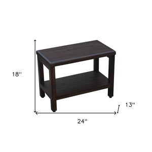 Homeroots Rectangular Teak Shower Bench With Shelf In Brown Finish  Wood 376667