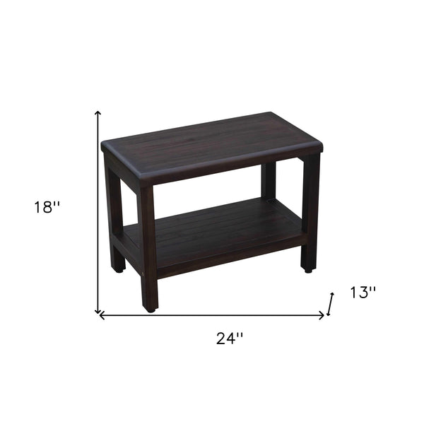 Homeroots Rectangular Teak Shower Bench With Shelf In Brown Finish  Wood 376667