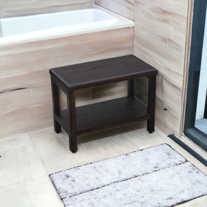 Homeroots Rectangular Teak Shower Bench With Shelf In Brown Finish  Wood 376667