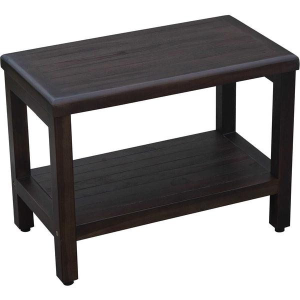 Homeroots Rectangular Teak Shower Bench With Shelf In Brown Finish  Wood 376667