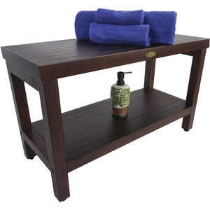 Homeroots Rectangular Teak Shower Stool Or Bench With Shelf In Brown Finish  Wood 376668